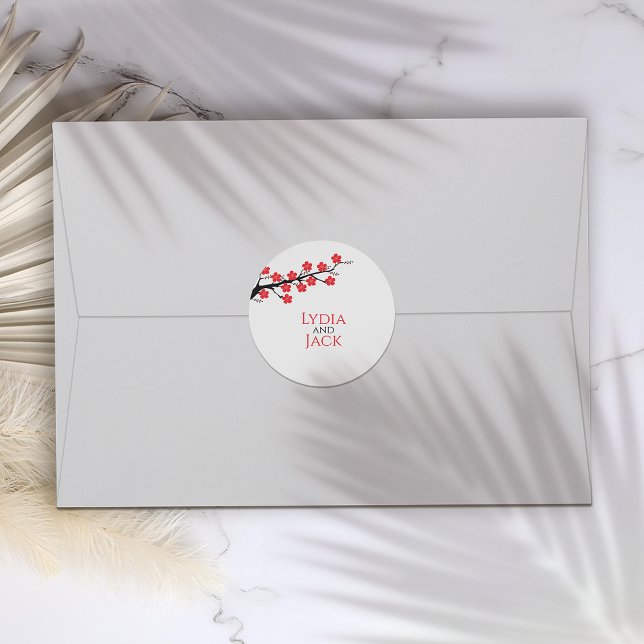 Adesivo Redondo Red Cherry Blossom Themed Wedding (Criador carregado)