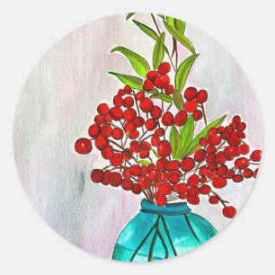 Adesivo Redondo Red Christmas Berries aquarela arte