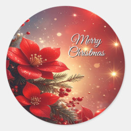 Adesivo Redondo Red Christmas Floral Holiday Sticker