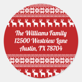 Adesivo Redondo Red Christmas Reindeer Snowflake Endereço de devol