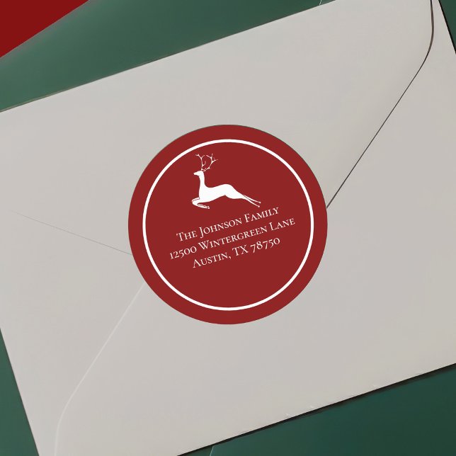 Adesivo Redondo Red Christmas Reindet Chic Round Endereço de devol (Criador carregado)