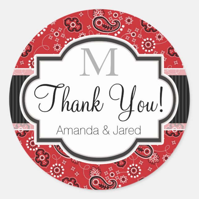 Adesivo Redondo Red Country Paisley Wedding (Frente)