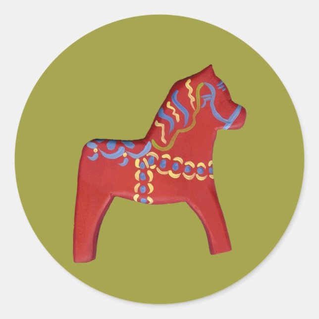 Adesivo Redondo Red Dala Horse Sticker (Frente)