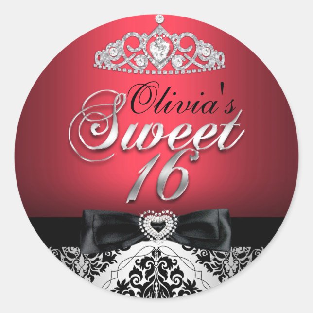 Adesivo Redondo Red Damask & Arco Sweet Six Sticker (Frente)