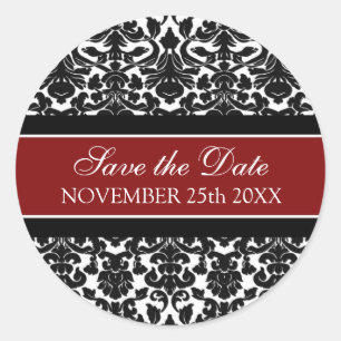 Adesivo Redondo Red Damask Save the Date Envelope Seal