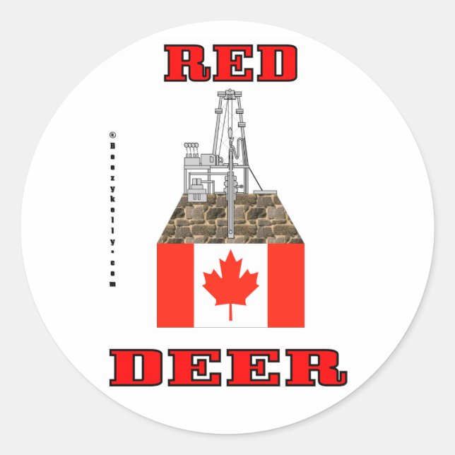 Adesivo Redondo Red Deer, Canadá, Oil Rig Sticker (Frente)
