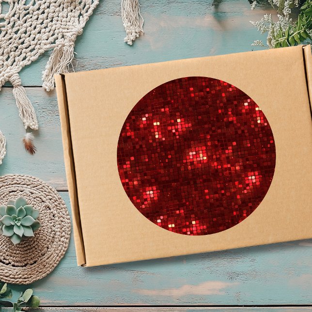 Adesivo Redondo Red Disco Style Squares Valentine Pattern (Criador carregado)