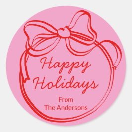 Adesivo Redondo Red Doodle Bow Frame Custom Holiday