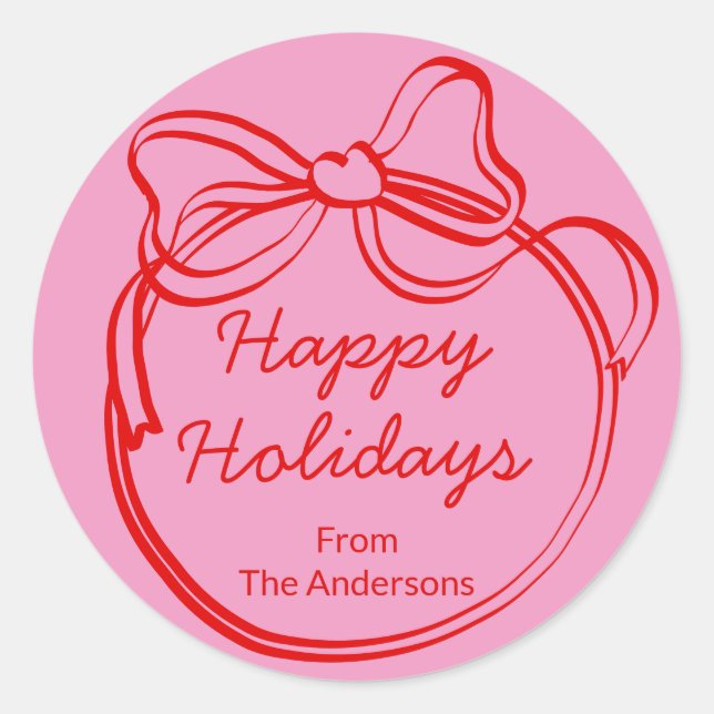 Adesivo Redondo Red Doodle Bow Frame Custom Holiday (Frente)