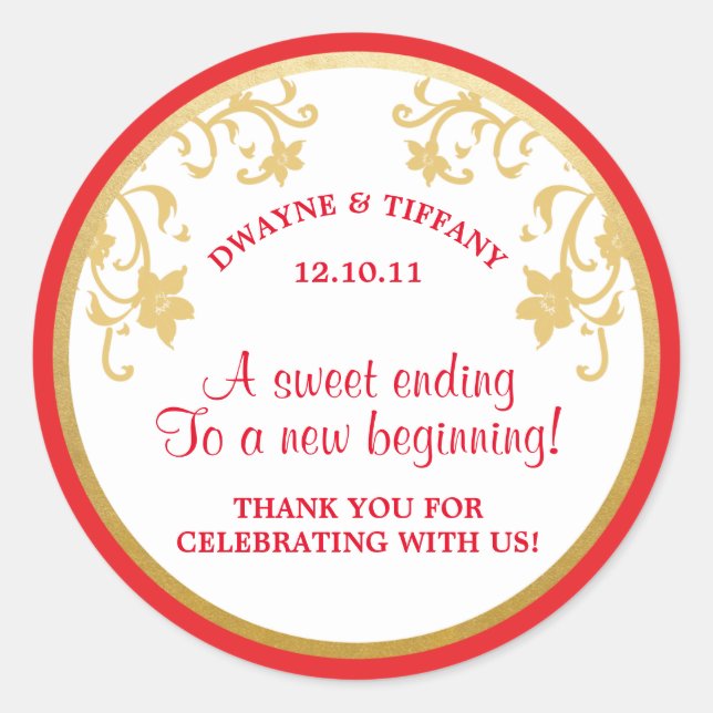 Adesivo Redondo Red & Faux Gold Foil Love é Sweet - Douradas Flore (Frente)