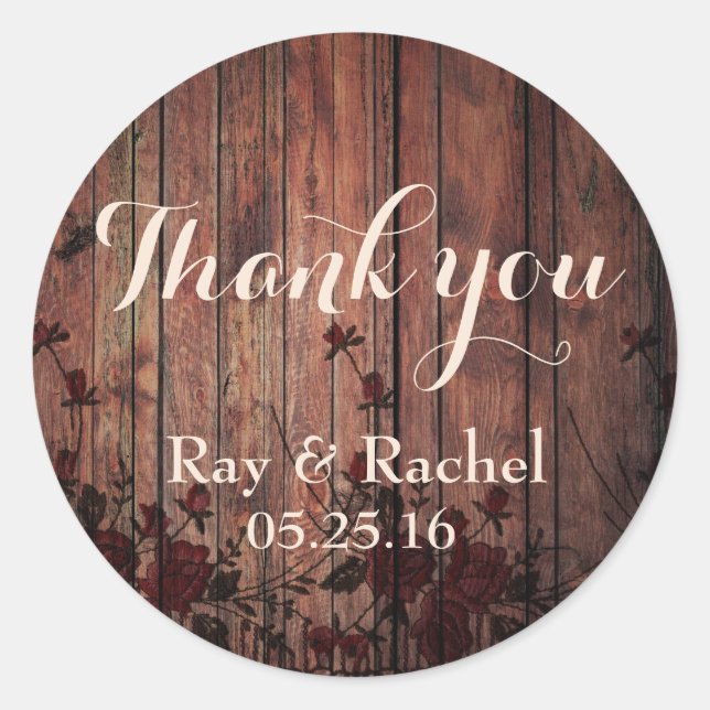 Adesivo Redondo Red Faux Lace Floral Obrigado (Frente)