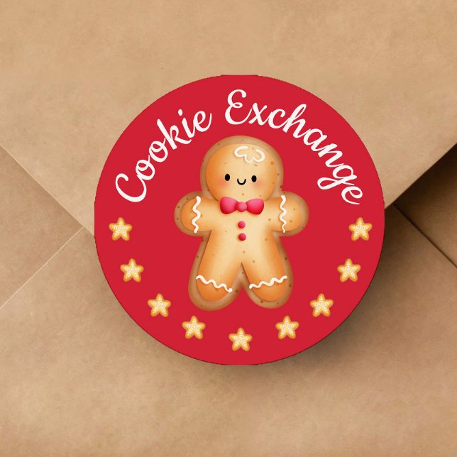 Adesivo Redondo Red Feliz Natal Gingercake Man (Cute Gingerbread Man Christmas Invitation Suite)