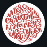 Adesivo Redondo Red Felry Christmas e Feliz ano novo<br><div class="desc">Feliz Natal e Feliz ano novo! Adicione um sotaque festivo aos seus envelopes,  cartões e presentes com este adesivo de férias. Apresenta caligrafia vermelha moderna. Este adesivo de Natal é perfeito como um selo de envelope e para embalagem de presente.</div>
