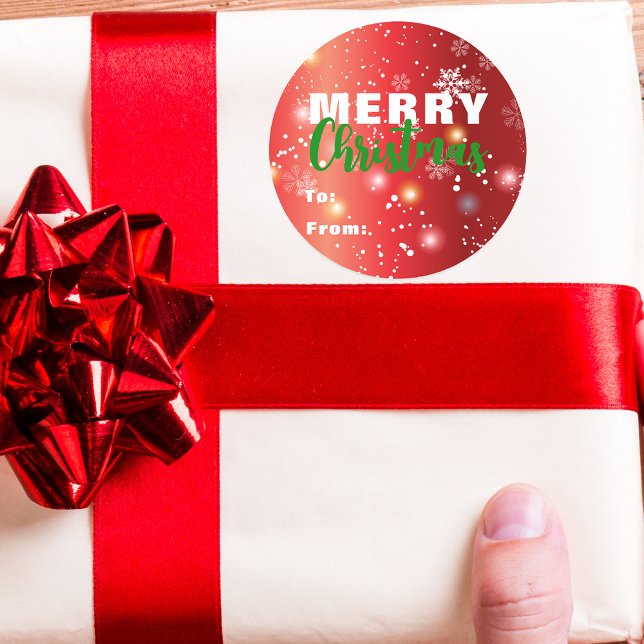 Adesivo Redondo Red Festive Lights Bokeh Snowflake Felry Christmas (Criador carregado)