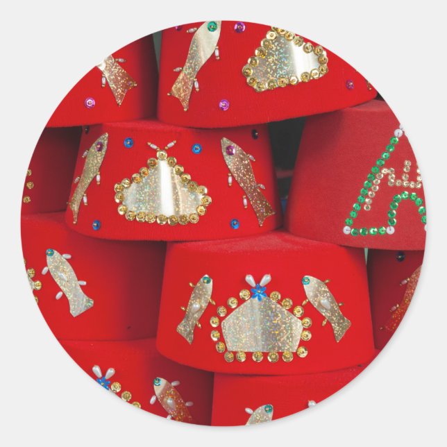 Adesivo Redondo Red Fez Hats No Mercado (Frente)