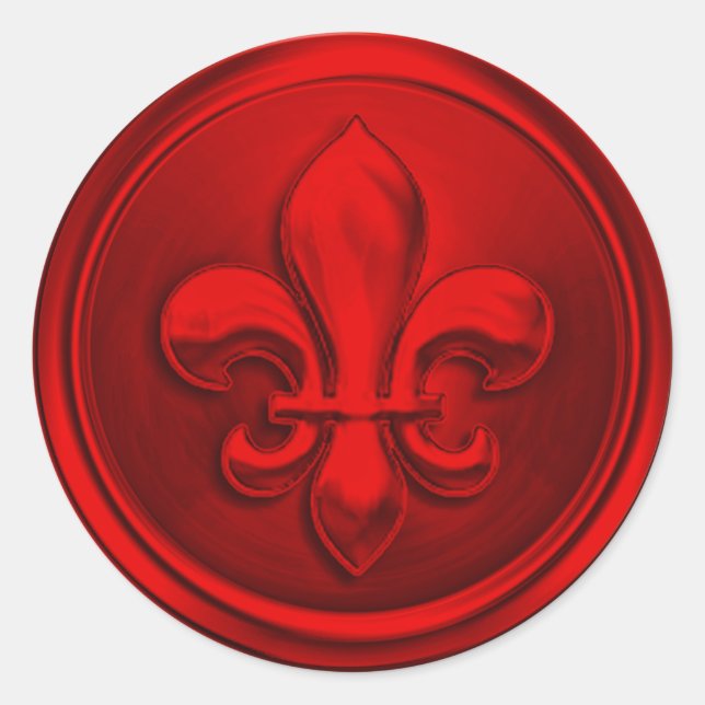 Adesivo Redondo Red Fleur de Lis Envelope Seal Emboscada (Frente)