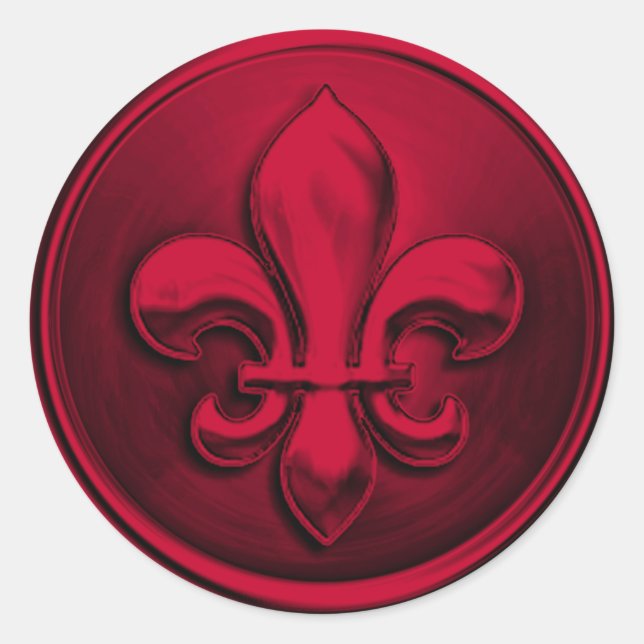 Adesivo Redondo Red Fleur de Lis Envelope Seal Emboscada (Frente)