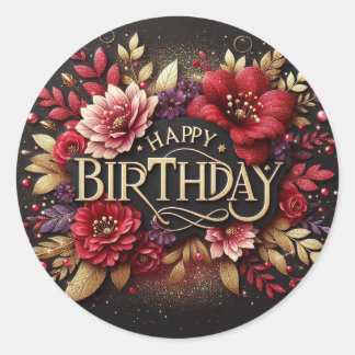 Adesivo Redondo Red floral birthday sticker 