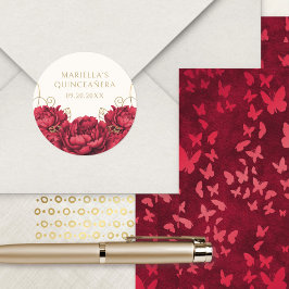 Adesivo Redondo Red Floral Elegante Quinceanera