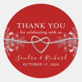 Adesivo Redondo Red Floral Wedding Obrigado A Favor