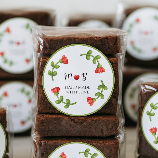 Adesivo Redondo Red Flower Brownie Labels - Homemade Treats (Criador carregado)