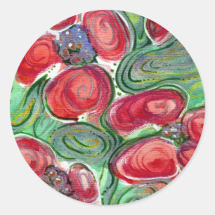 Adesivo Redondo Red Flowers Fantasy