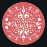 Adesivo Redondo Red Folk Christmas Cheer<br><div class="desc">Estilo escandinavo arte popular apresenta um design vermelho divertido.</div>