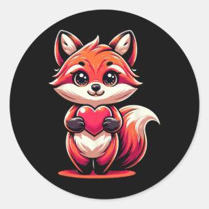 Adesivo Redondo Red Fox Holding Heart Dia de os namorados Cute Val