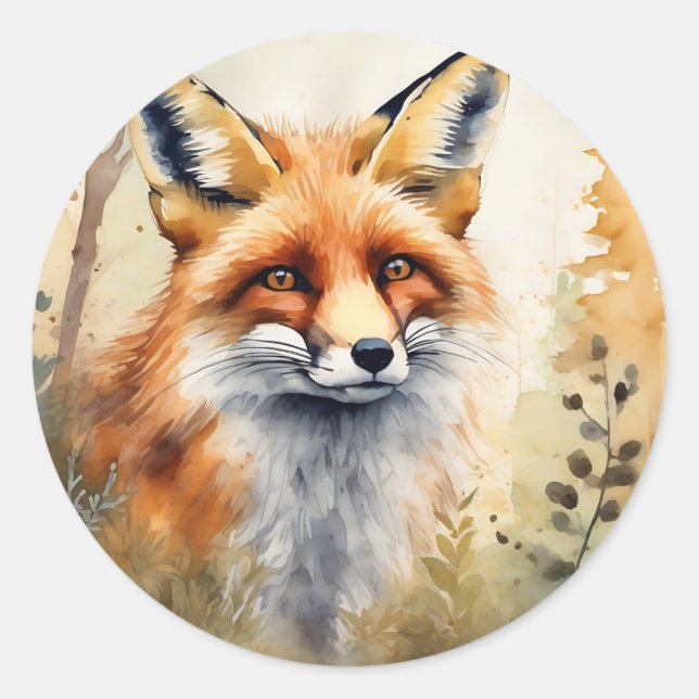 Adesivo Redondo Red Fox Watercolor (Frente)