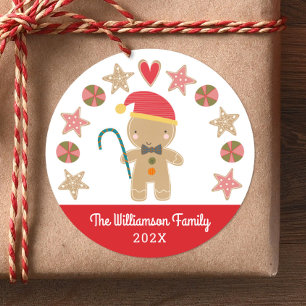 Adesivo Redondo Red Gingerbird Boy Name Natal Holiday Cookie