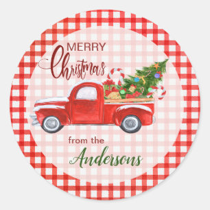 Adesivo Redondo Red Gingham Christmas Envelope Seal