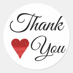 Adesivo Redondo Red Glitter Heart Obrigado Classic Round Sticker