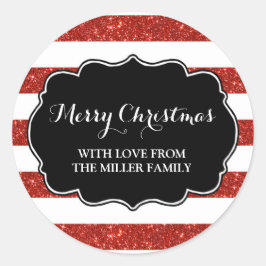 Adesivo Redondo Red Glitter Stripes Feliz Natal Personalizado