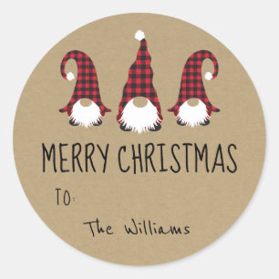 Adesivo Redondo Red Gnome Merry Christmas Sticker