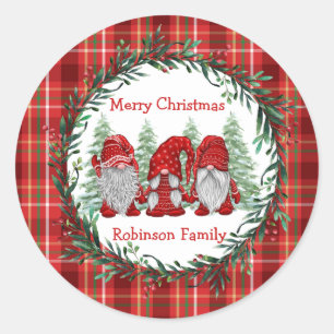 Adesivo Redondo Red Gnomos Christmas Holly Berry Wreath