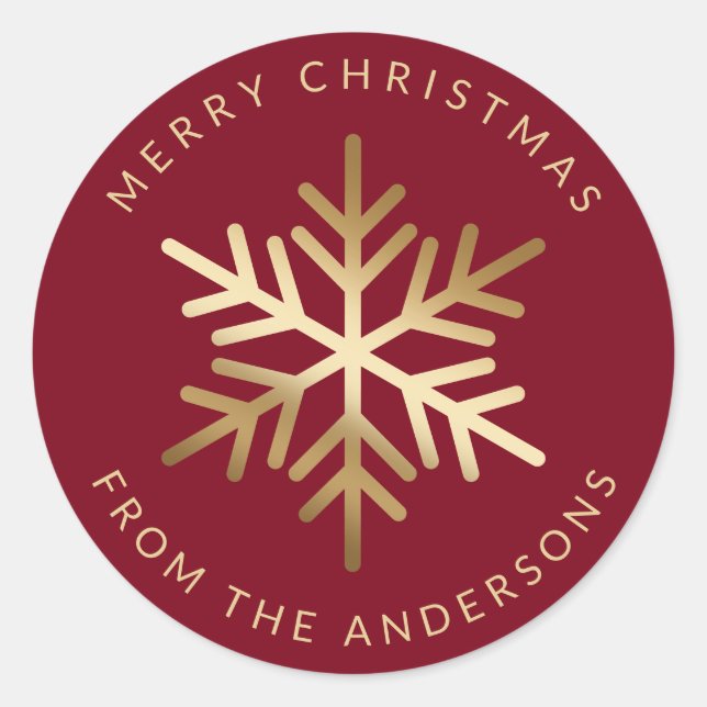 Adesivo Redondo Red Gold Snowflake Family Merry Christmas (Frente)