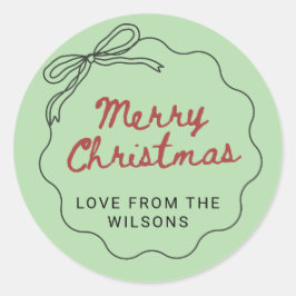 Adesivo Redondo Red Green Coquette Retro Bow Christmas Holiday