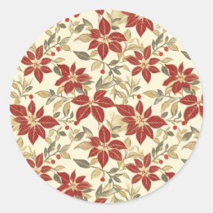 Adesivo Redondo Red Green Vintage Poinsettias Natal
