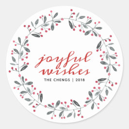 Adesivo Redondo Red & Green Watercolor Monograma Holly de Natal