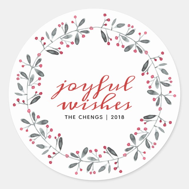 Adesivo Redondo Red & Green Watercolor Monograma Holly de Natal (Frente)