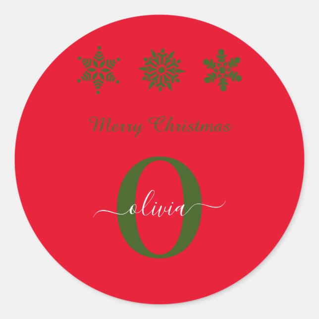 Adesivo Redondo Red Green White Monogramas Script Feliz Natal (Frente)