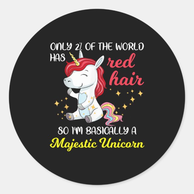 Adesivo Redondo Red Hair Majestic Unicorn Funny Ginger Head Pride  (Frente)