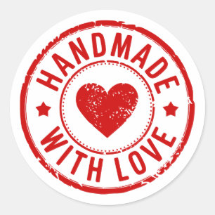 Adesivo Redondo Red Handmade With Love Heart Sticker