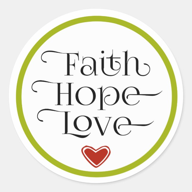 Adesivo Redondo Red Heart Faith Hope Love Sticker (Frente)
