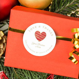 Adesivo Redondo Red Heart Love & Obrigados de apoio às pequenas em