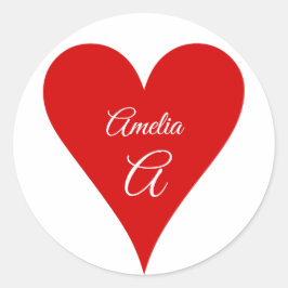 Adesivo Redondo Red Heart Love Valentine's Day Name & Monogram