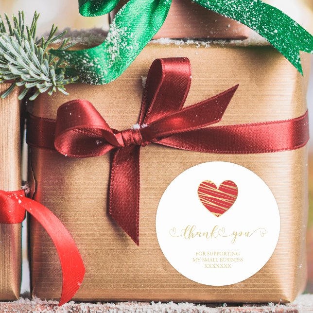 Adesivo Redondo Red Heart Muito Obrigado A Apoiar Pequenas Empresa (Criador carregado)