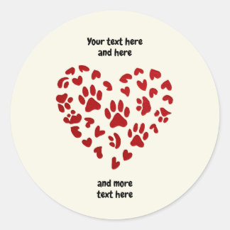 Adesivo Redondo Red Hearts & Paws, Pets, Dogs, Cats, Customizable