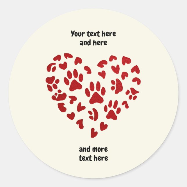 Adesivo Redondo Red Hearts & Paws, Pets, Dogs, Cats, Customizable (Frente)