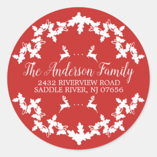 Adesivo Redondo Red Holly Berry Return Address Round Sticker